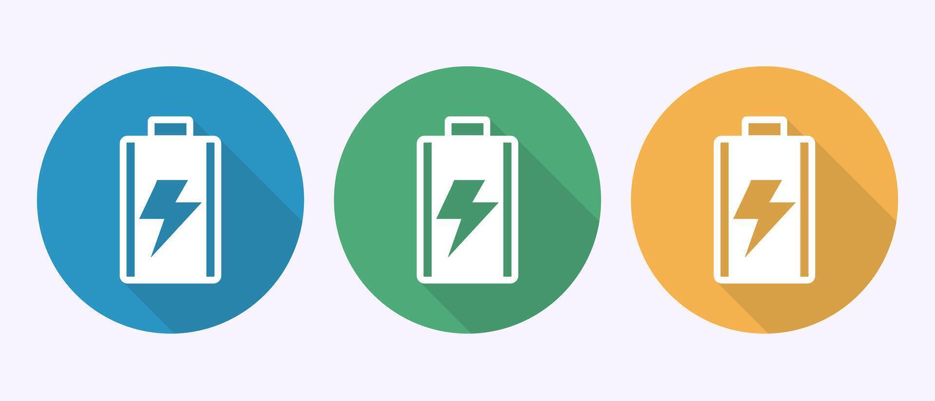 Battery icon design, Battery charging symbol in shadow button design vector