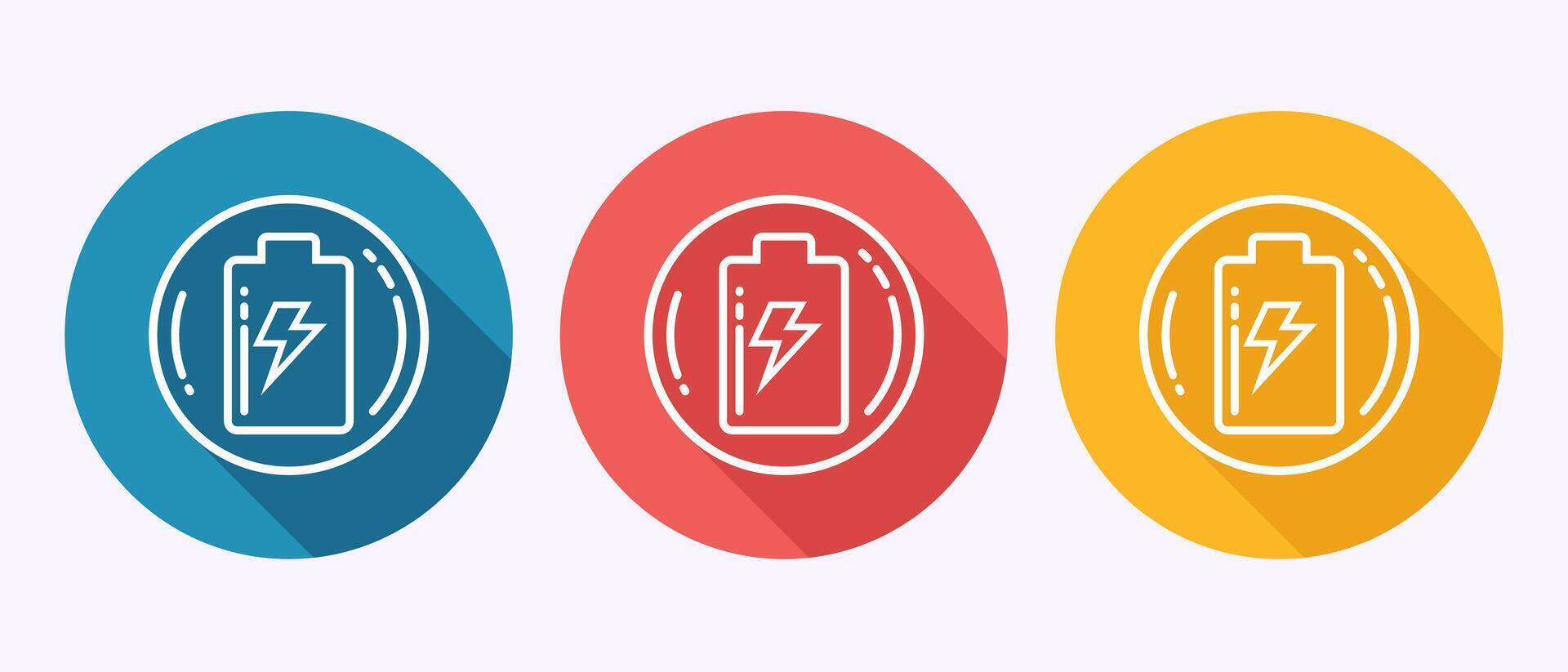 Battery icon design illustration, Battery charging sign in shadow button design vector