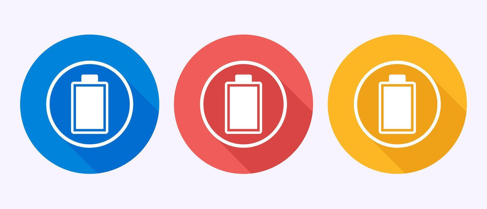 Battery icon design, Battery charging sign and symbol in shadow button design vector