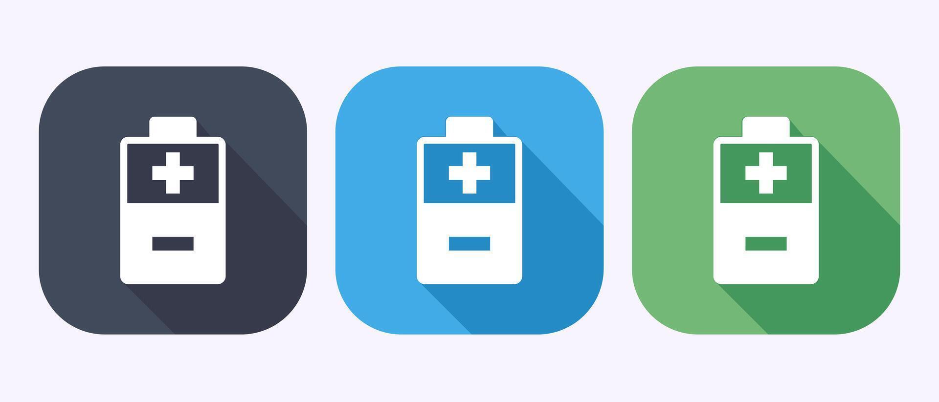 Battery icon illustration, Battery charging sign and symbol in shadow button design vector