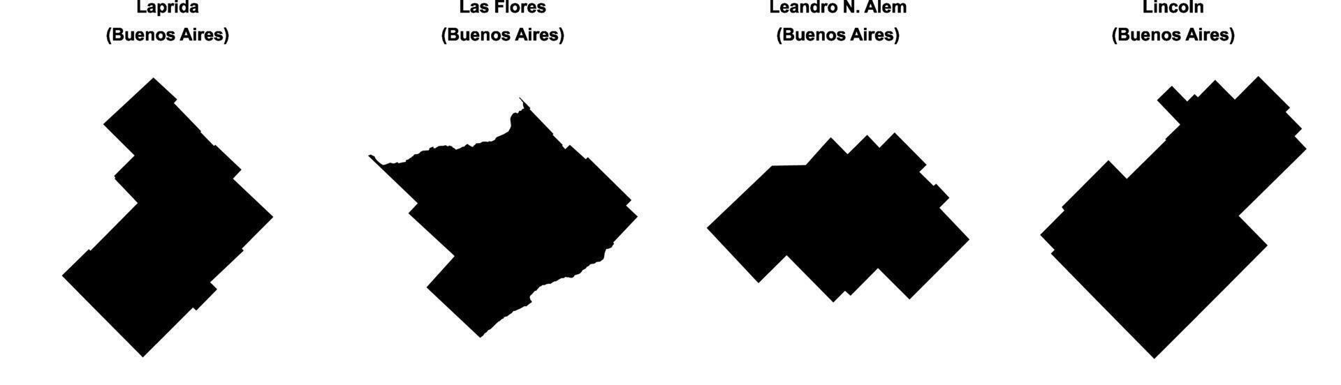 Laprida, Las Flores, Leandro N Alem, Lincoln outline maps vector