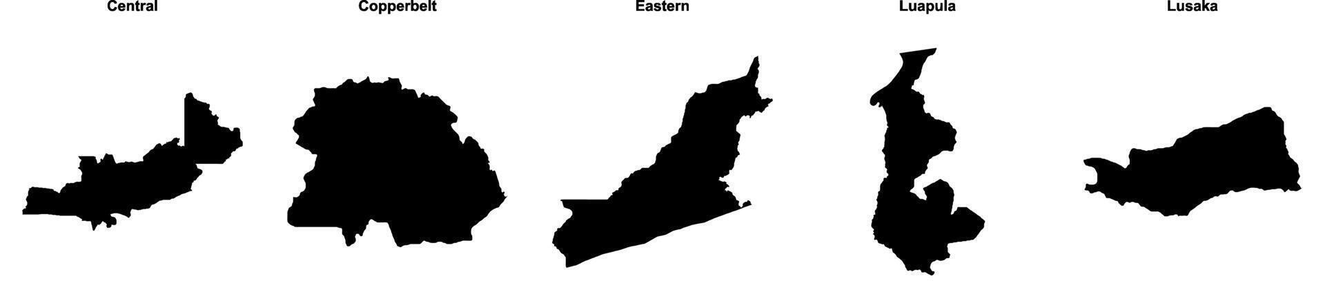 Central, Copperbelt, Eastern, Luapula, Lusaka outline maps vector
