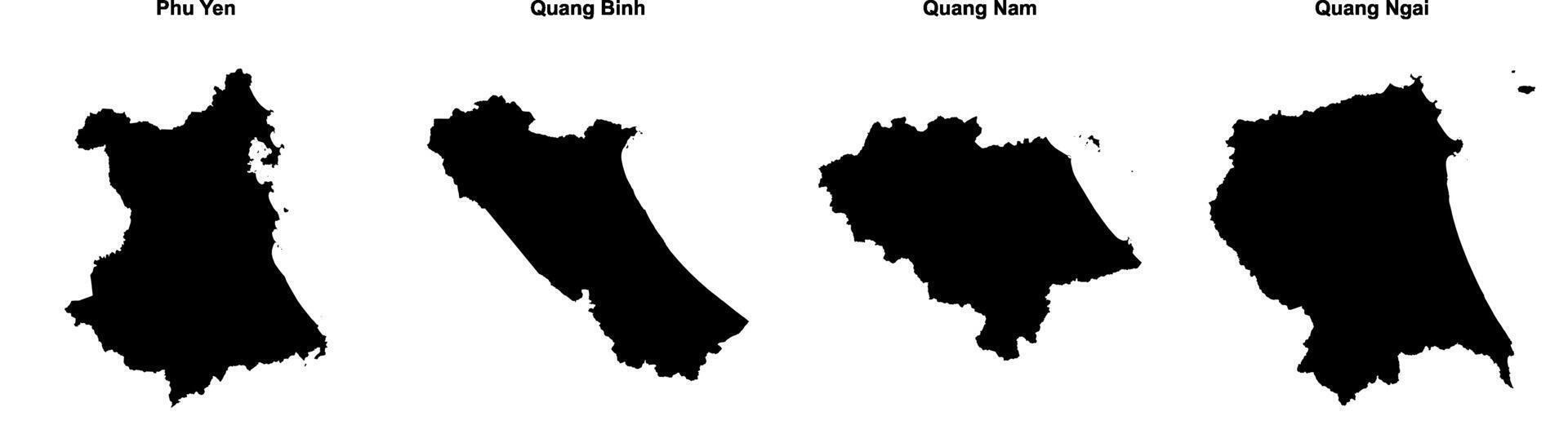 Phu Yen, Quang Binh, Quang Nam, Quang Ngai outline maps vector