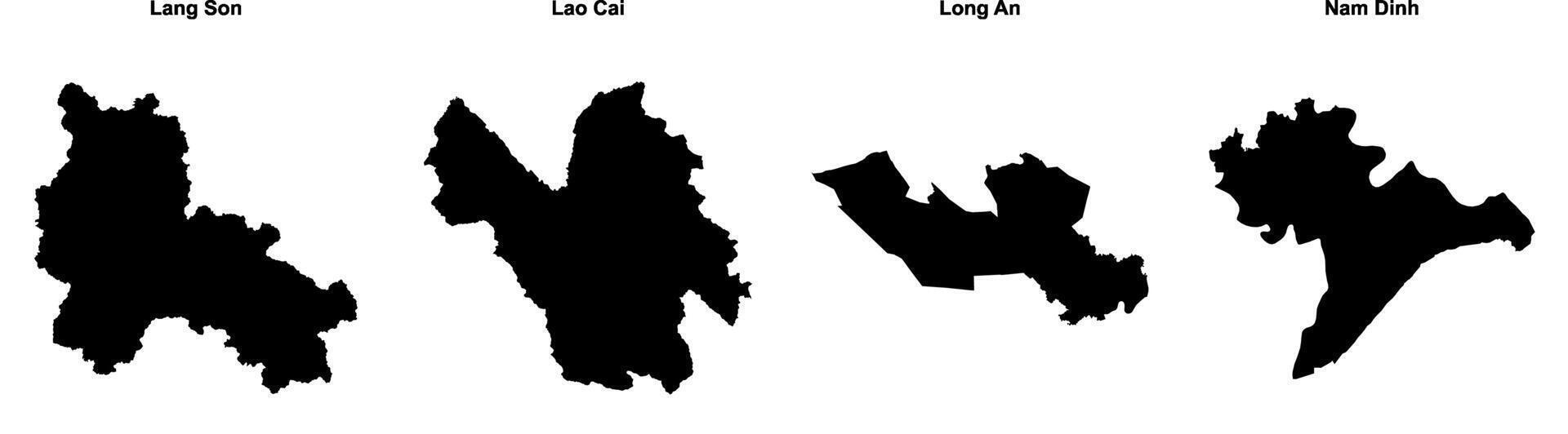 Lang Son, Lao Cai, Long An, Nam Dinh outline maps vector