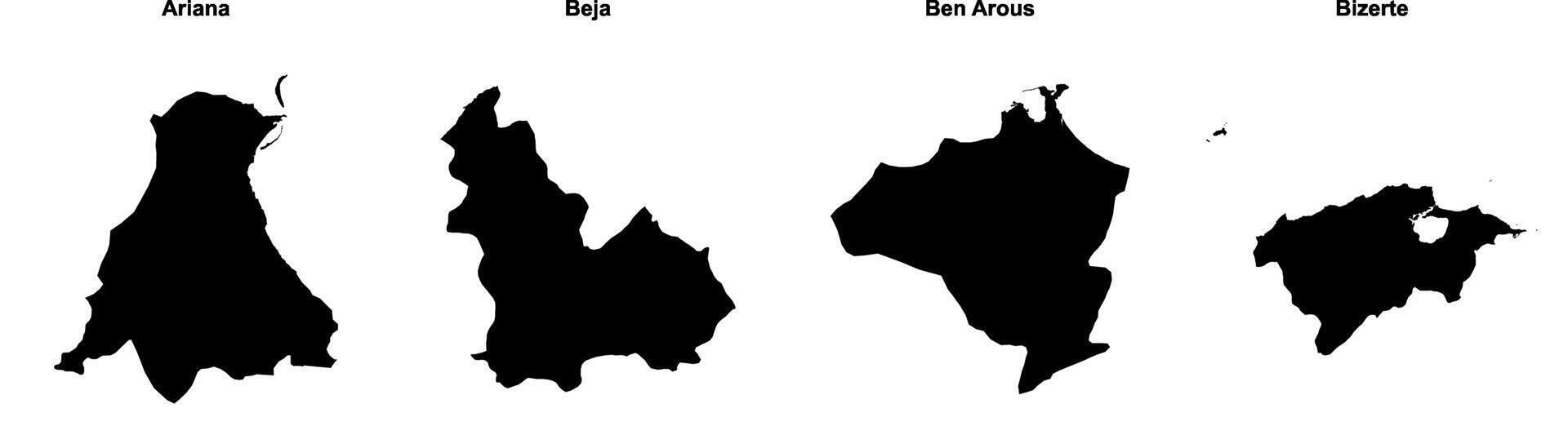 Ariana, Beja, Ben Arous, Bizerte outline maps vector
