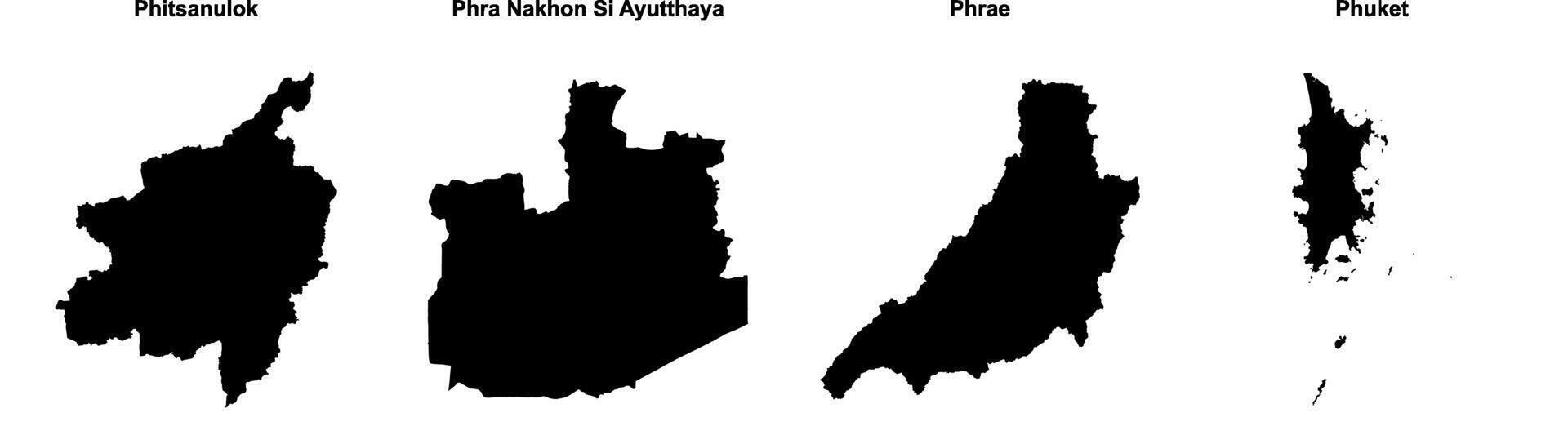 Phitsanulok, Phra Nakhon Si Ayutthaya, Phrae, Phuket outline maps vector