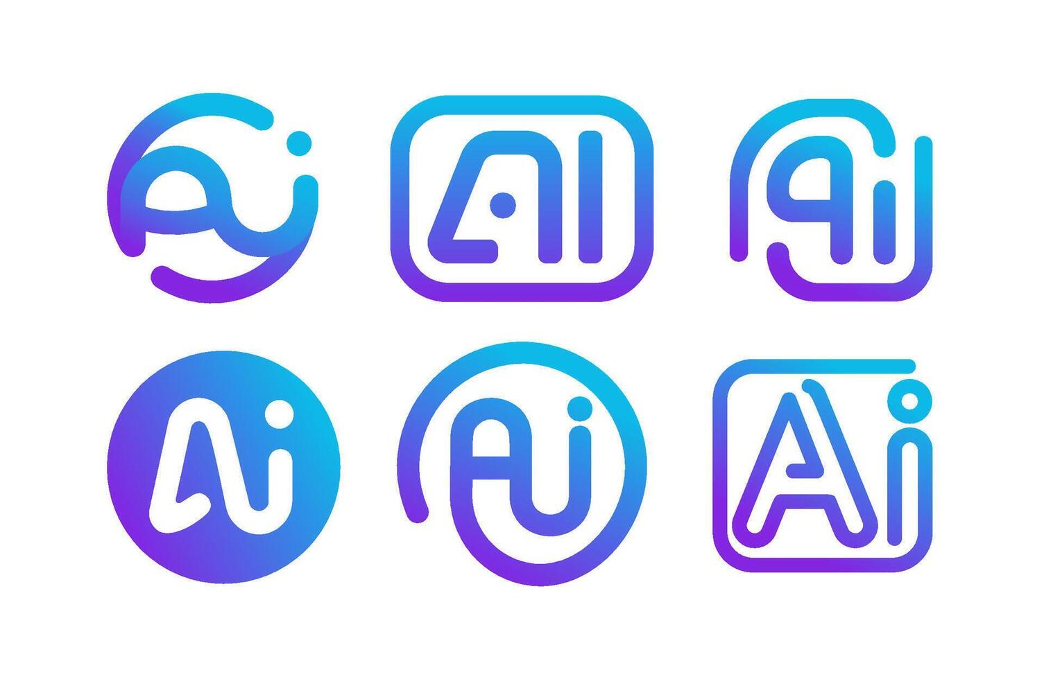 AI Logo Design Template Gradient Modern Tech Icon. Ideal For Modern App of Artificial Intelligence Branding, Innovative Startup Identity, App Icons, Trendy Futuristic Style. Illustration vector