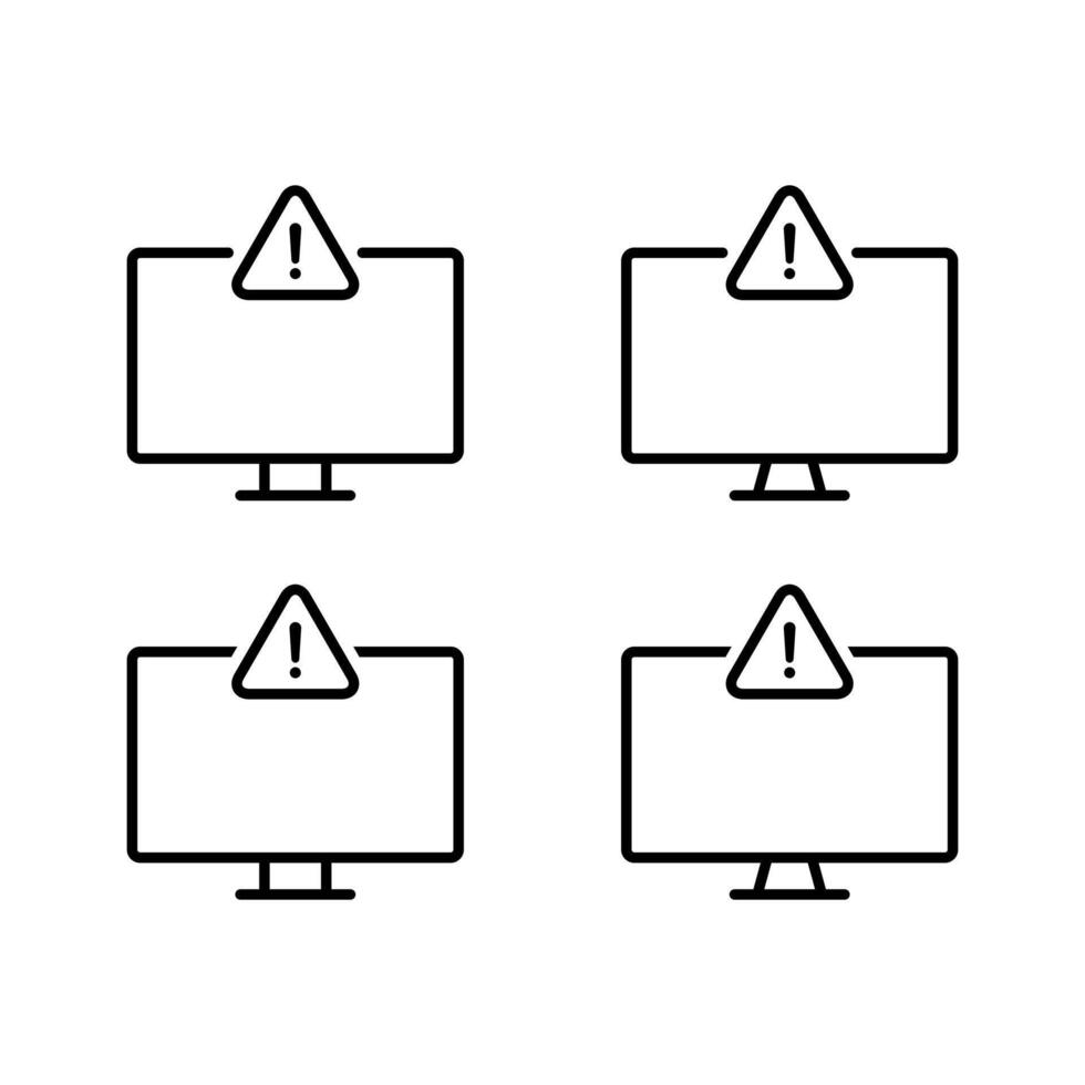 Warning sign on computer monitor outline icon. Malware and virus alert sign symbol vector