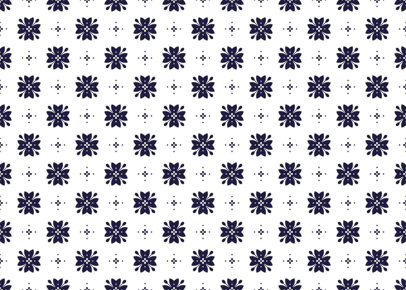 Seamless dark blue floral blooming on white background, ethnic fabric seamless pattern, design for cloth, carpet, wallpaper vector