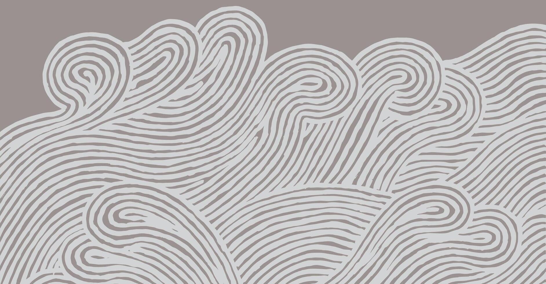 Hand drawn brush lines abstract waves pattern, Japanese and ethnic style ocean ripples background in gray, simple graphic for textile, carpet, decoration vector