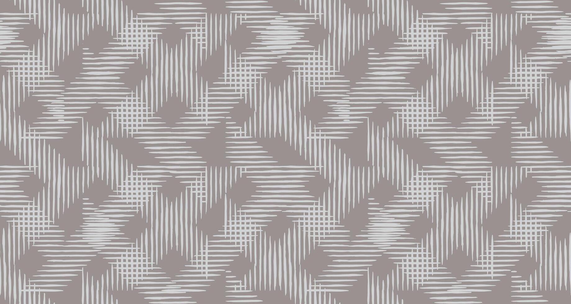 Hand drawn abstract white criss-cross grid dashed lines seamless pattern, Japanese and ethnic wood carving, basketry, interwoven texture background, minimal graphic for textile, decoration, carpet vector