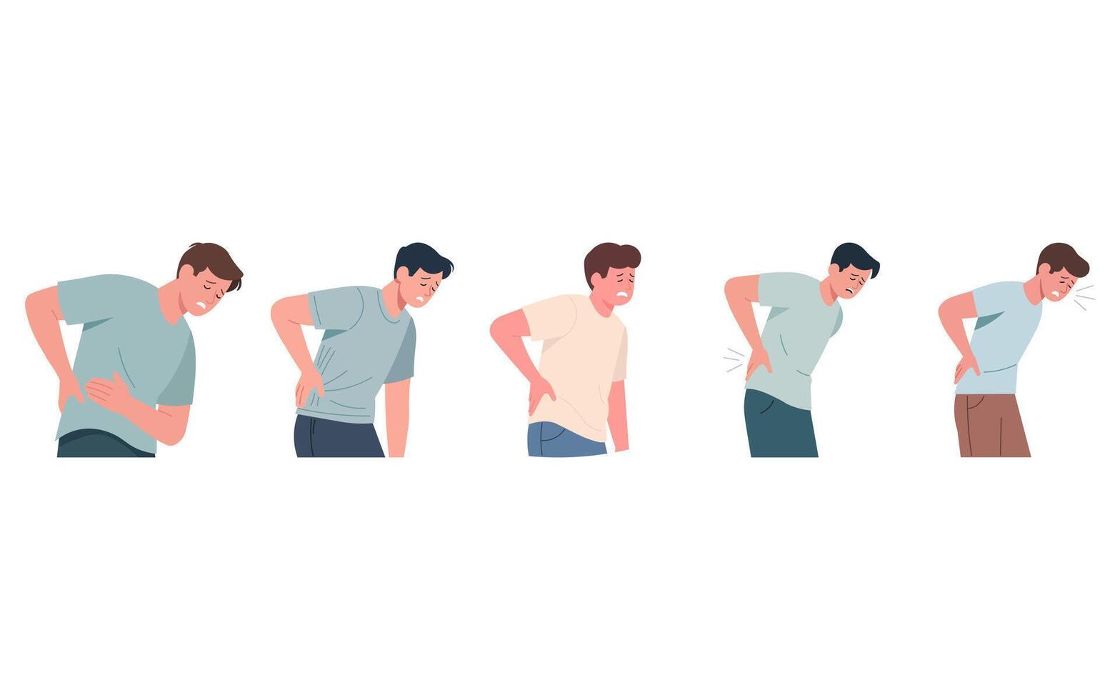Men showing different positions of back pain vector
