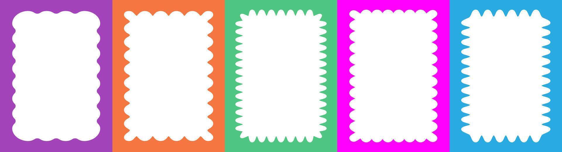 Wavy scalloped set color rectangular frame doodle vector