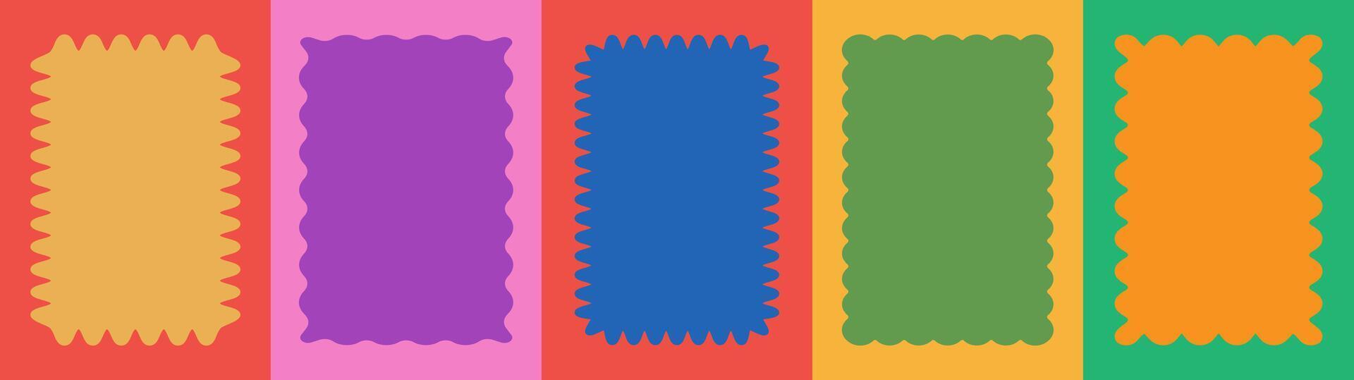 Wavy scalloped color rectangular frame set vector