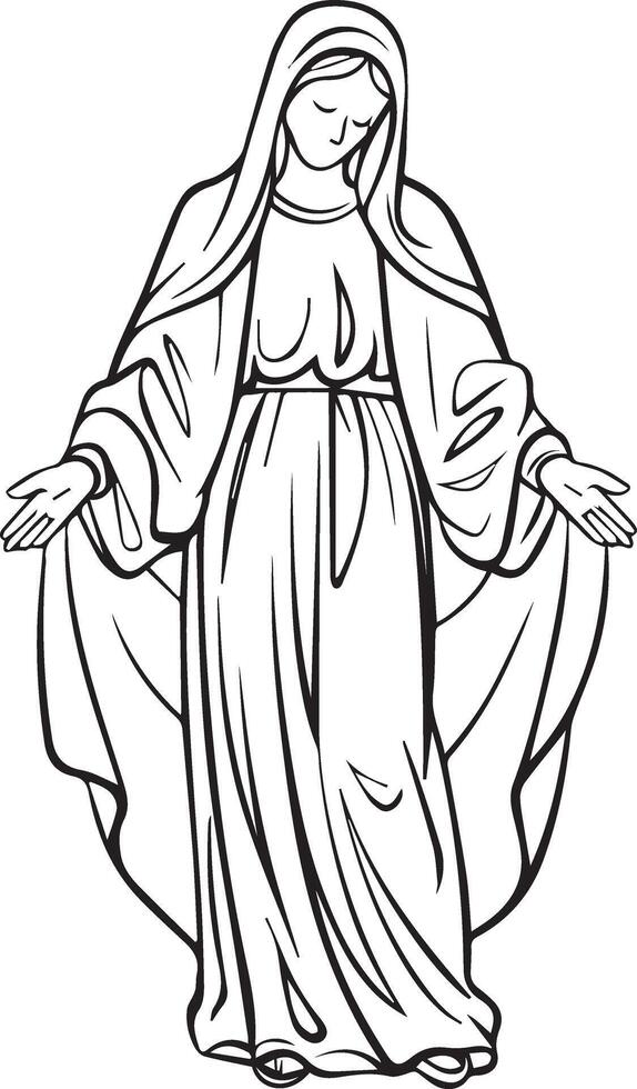 the virgin mary is standing in front of a white background vector