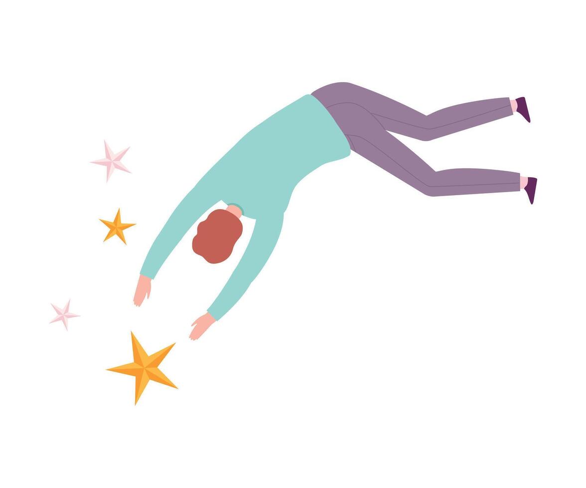 Man Floating in Imagination Dream, Male Person Flying in Dreams or Sky Wearing Casual Clothes Flat Style Illustration vector