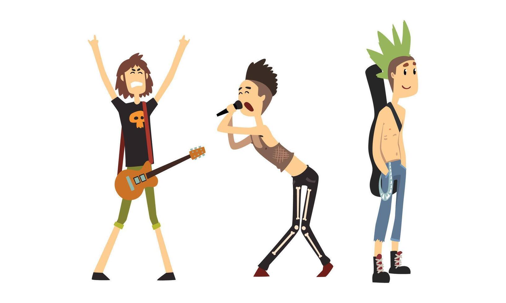 Heavy Rock Musicians, Funny Rock Stars Characters, Rock Band Performing on Festival Cartoon Style Illustration vector