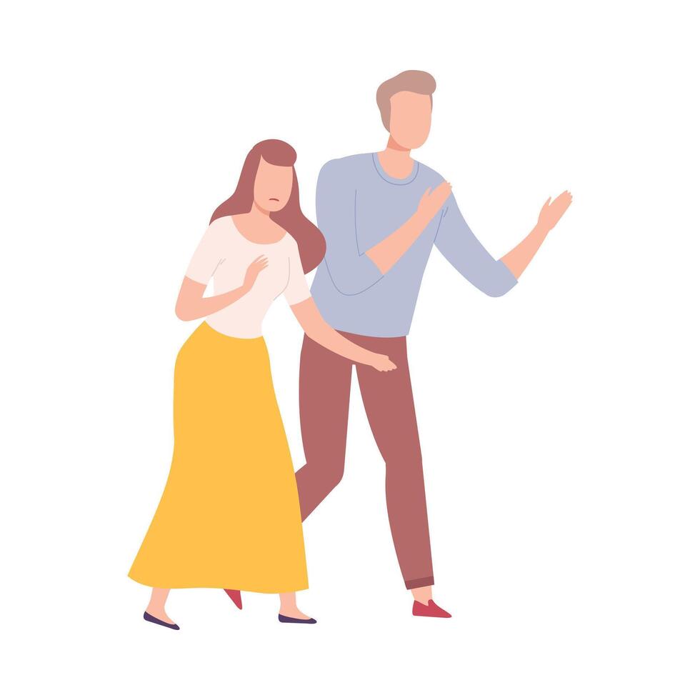 Young Man and Woman Talking to Each Other and Gesturing Flat Style Illustration vector