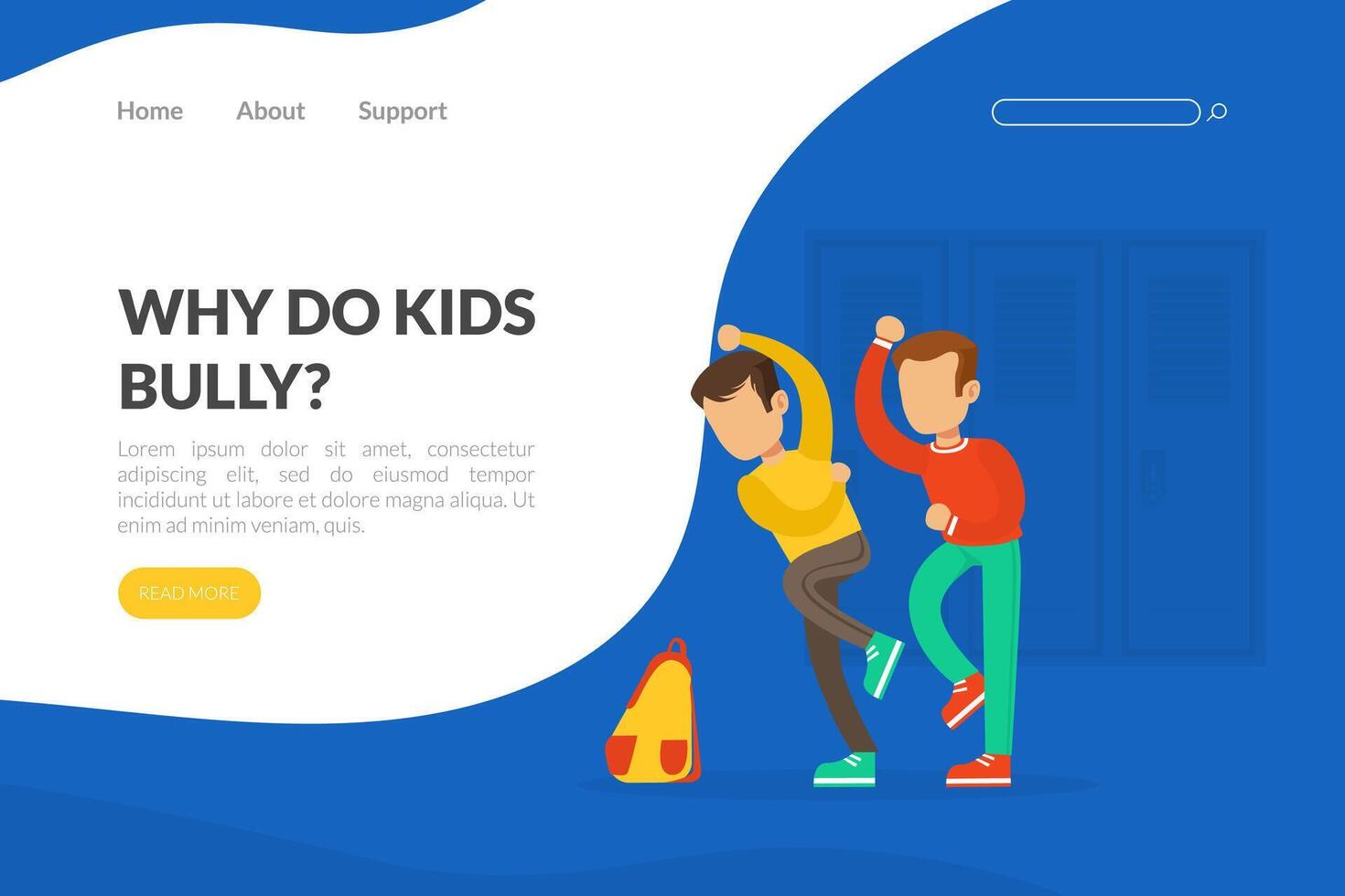 Why Do Kids Bully Landing Page Template, Boy Bullying Another, Violence and Aggression between Children Concept Illustration vector