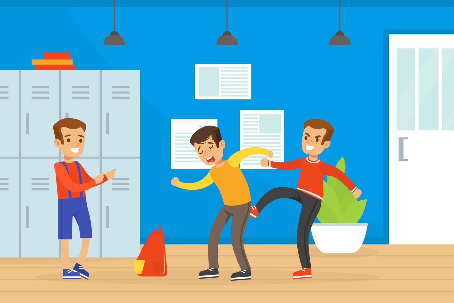 Boys Fighting at School, Boy Get Bullied by Another, Violence and Aggression between Children Concept Illustration vector
