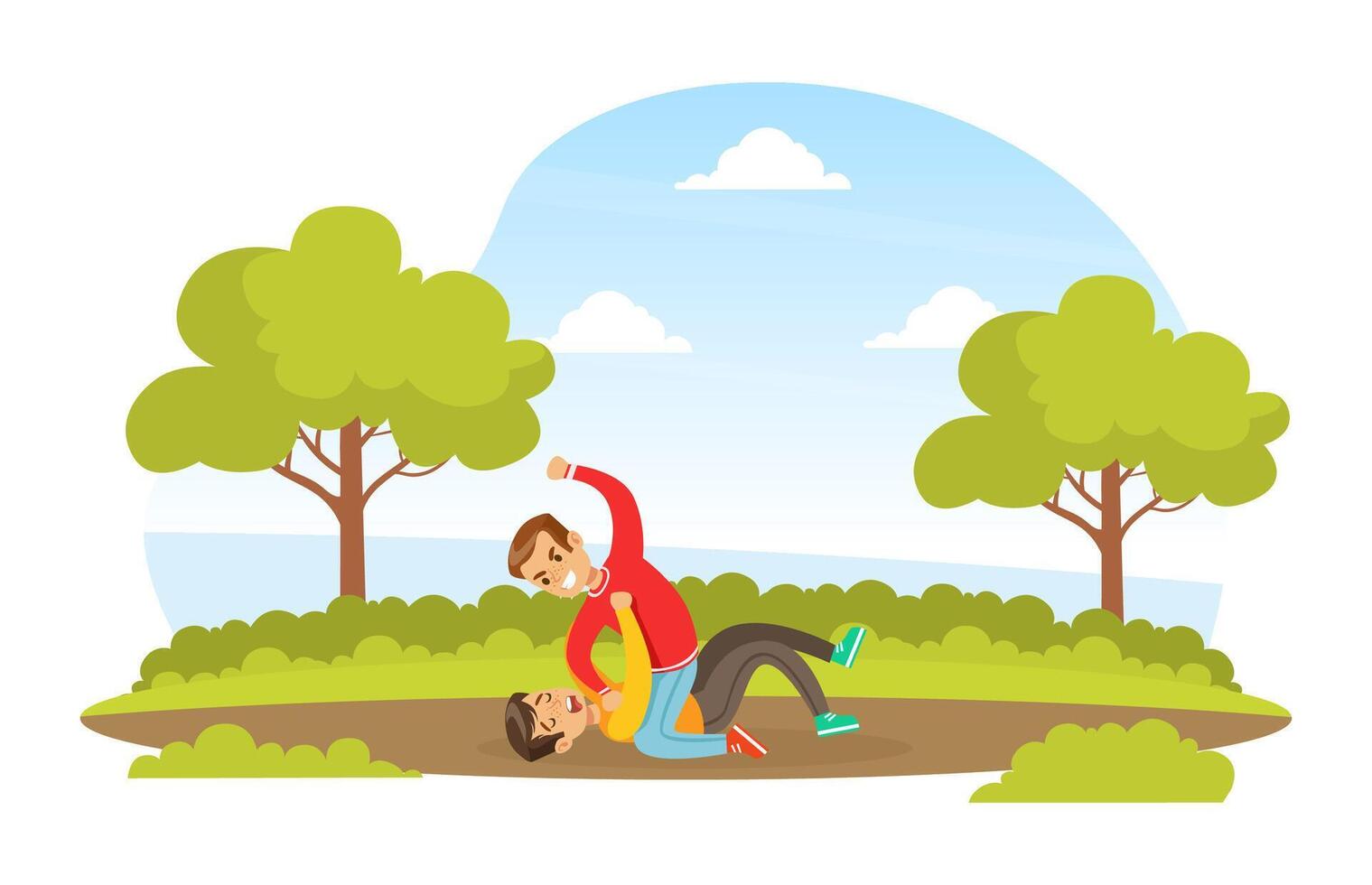 Boy Get Bullied by Another in Park, Violence and Aggression between Children Concept Illustration vector
