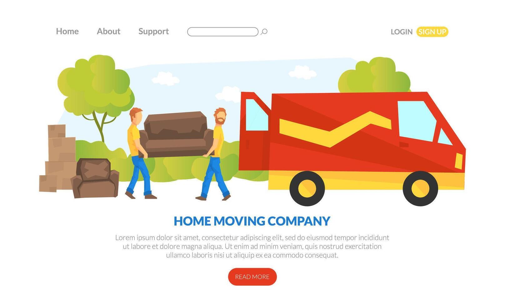 Home Moving Company Landing Page, Delivery Man Character Delivering Furniture to Client, Delivery Service Concept Illustration vector
