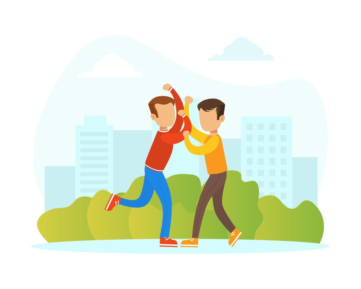 Two Boys Fighting on Street, Violence and Aggression between Children Concept Illustration vector