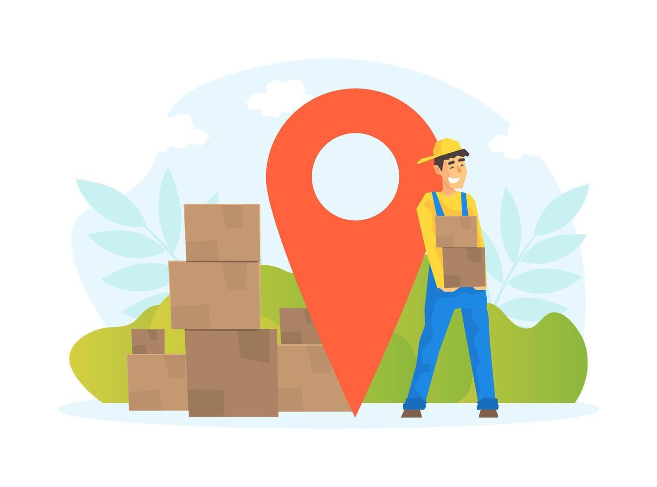 Male Workers Delivering Parcel Boxes, Delivery Service, E-commerce Concept Illustration vector