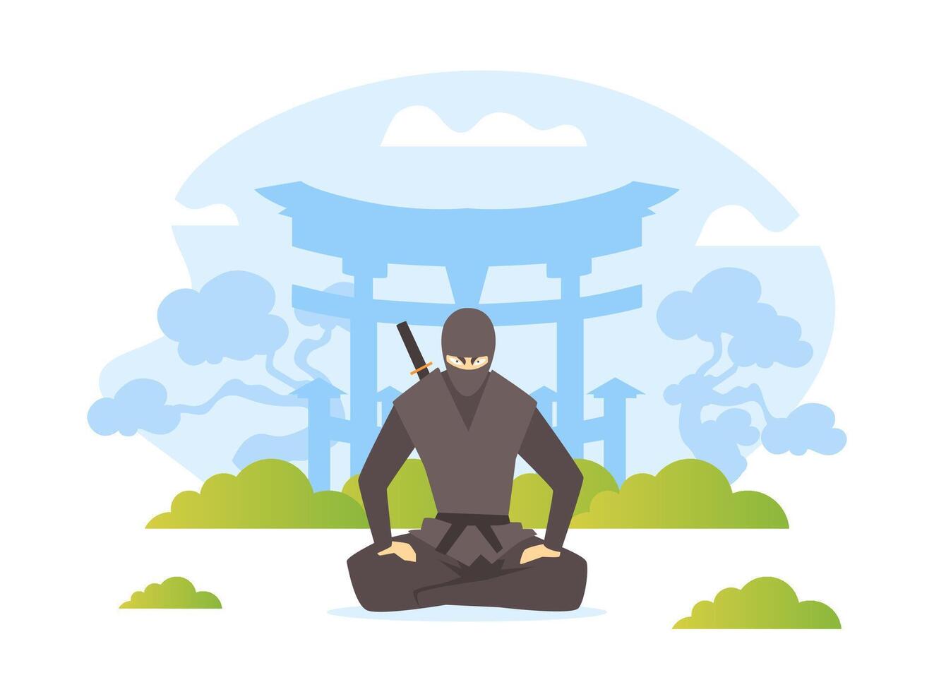 Asian Martial Arts Fighter, Ninja Samurai Warrior Character Illustration vector