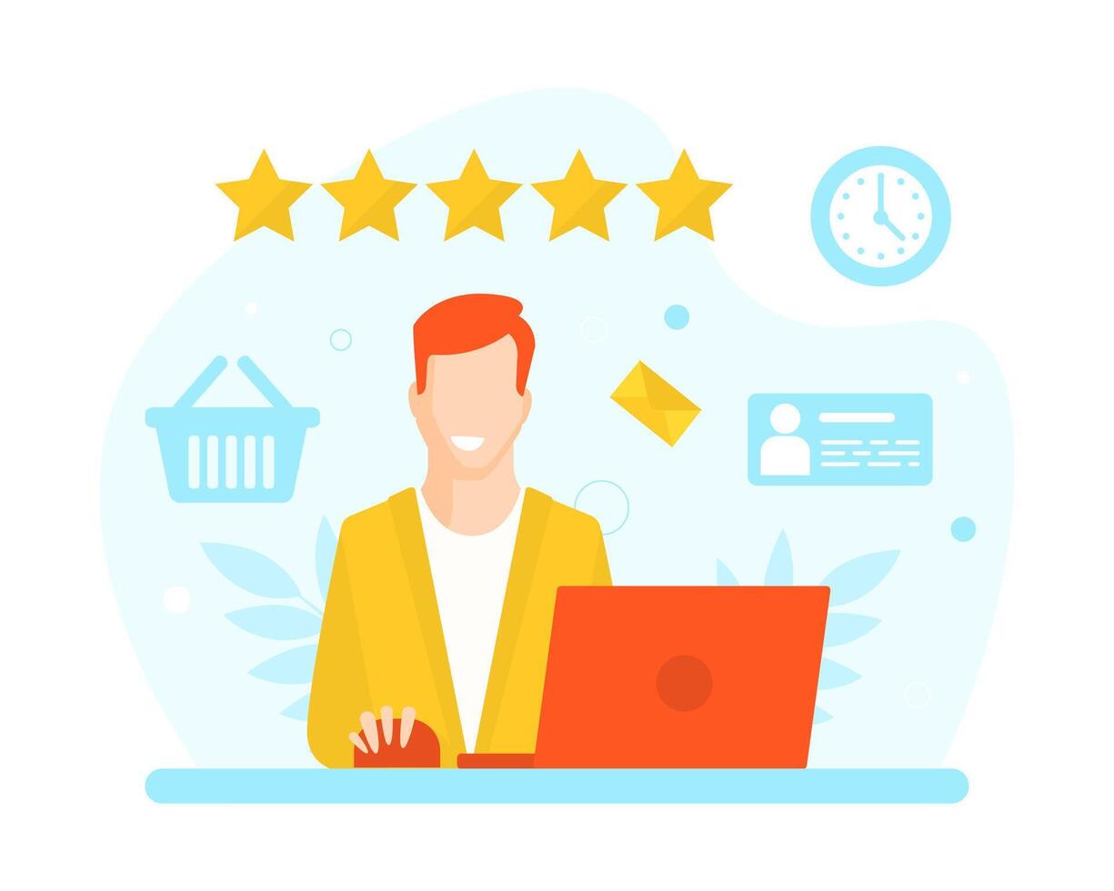 Businessman Working at his Desk, Office Employee Character Sitting on Chair at Table in front of Laptop Computer in Office Workplace Illustration vector