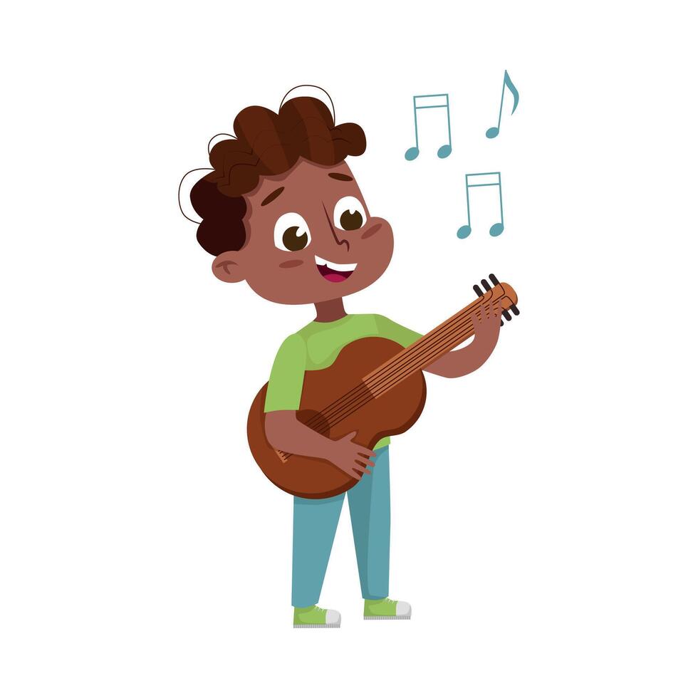 Funny Boy Standing and Playing Guitar Illustration vector