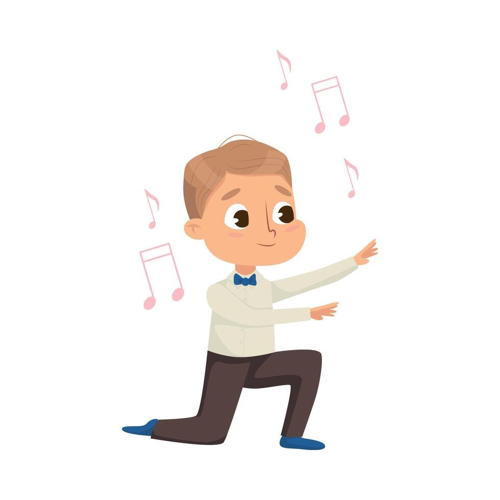 Little Boy Directing or Conducting Musical Orchestra Illustration vector
