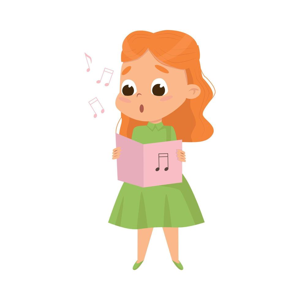 Cute Girl Singing with Open Music Book Illustration vector