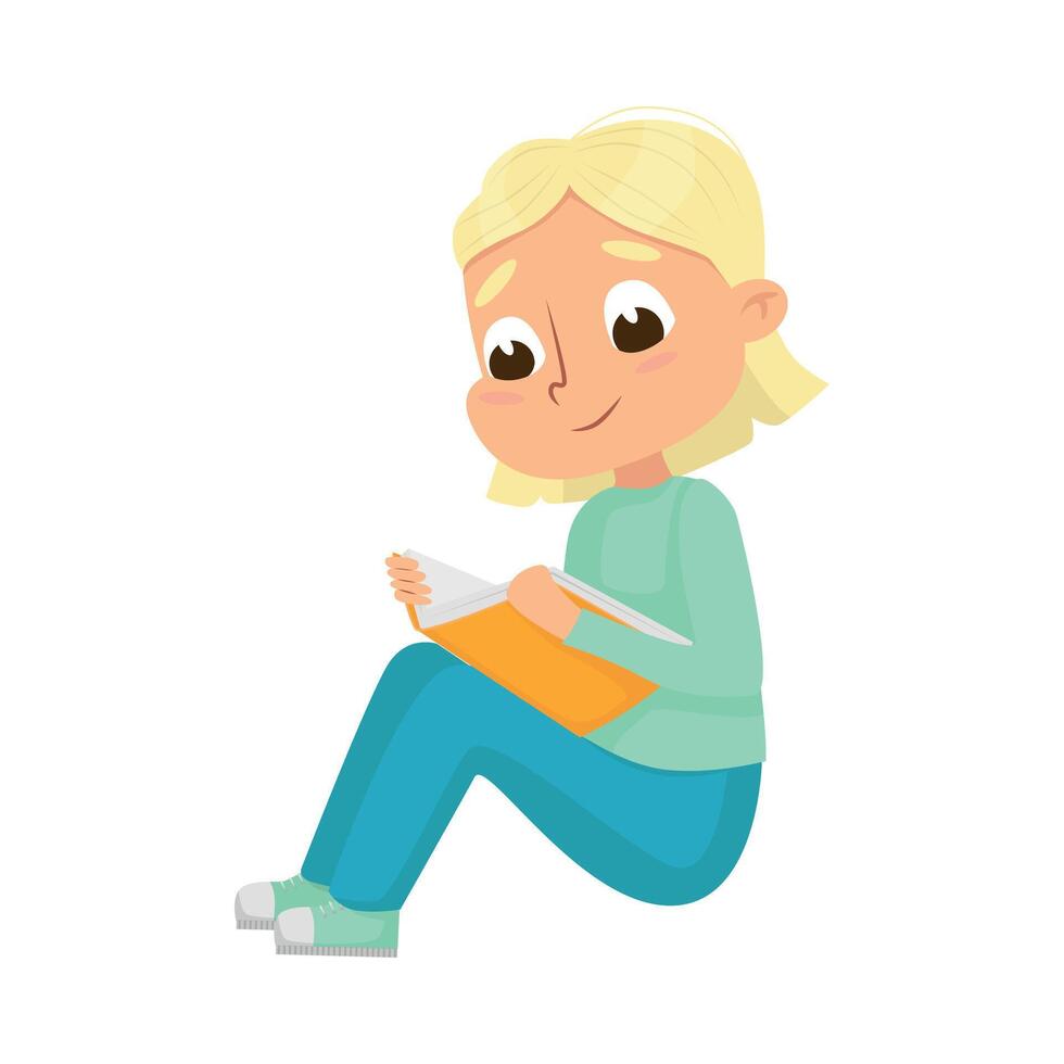 Curious Girl Sitting and Reading Book Illustration vector
