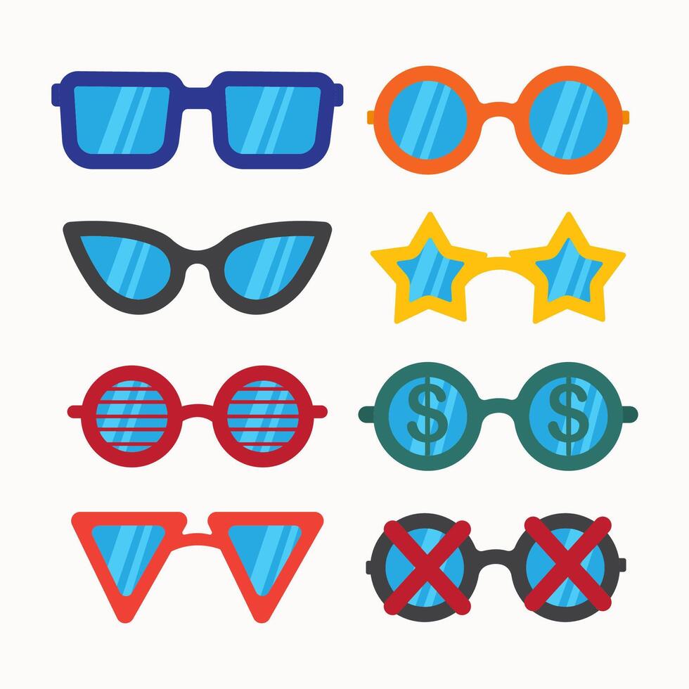 Sunglasses, Eyeglasses. Colorful Glasses Icon set vector