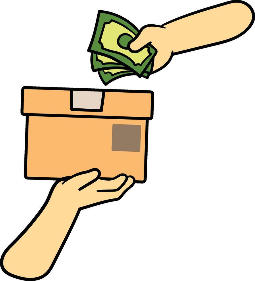 Hand giving cash for a package box illustration vector