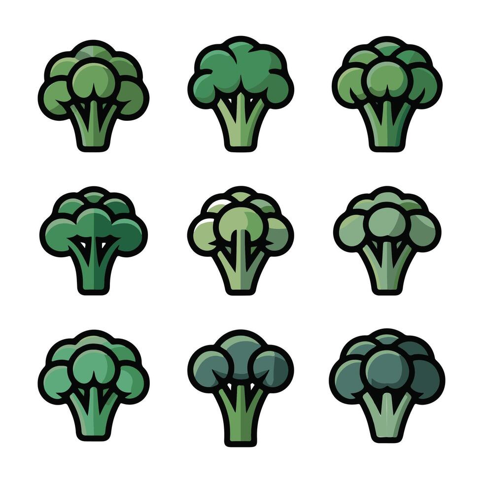 Stylized Broccoli Icons Pack. vector