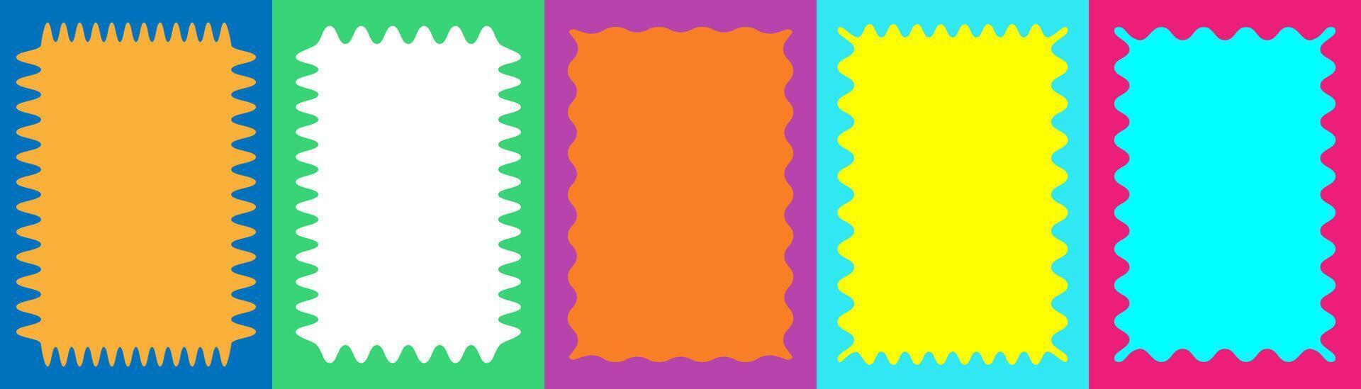 Wavy scalloped color rectangular frame vector