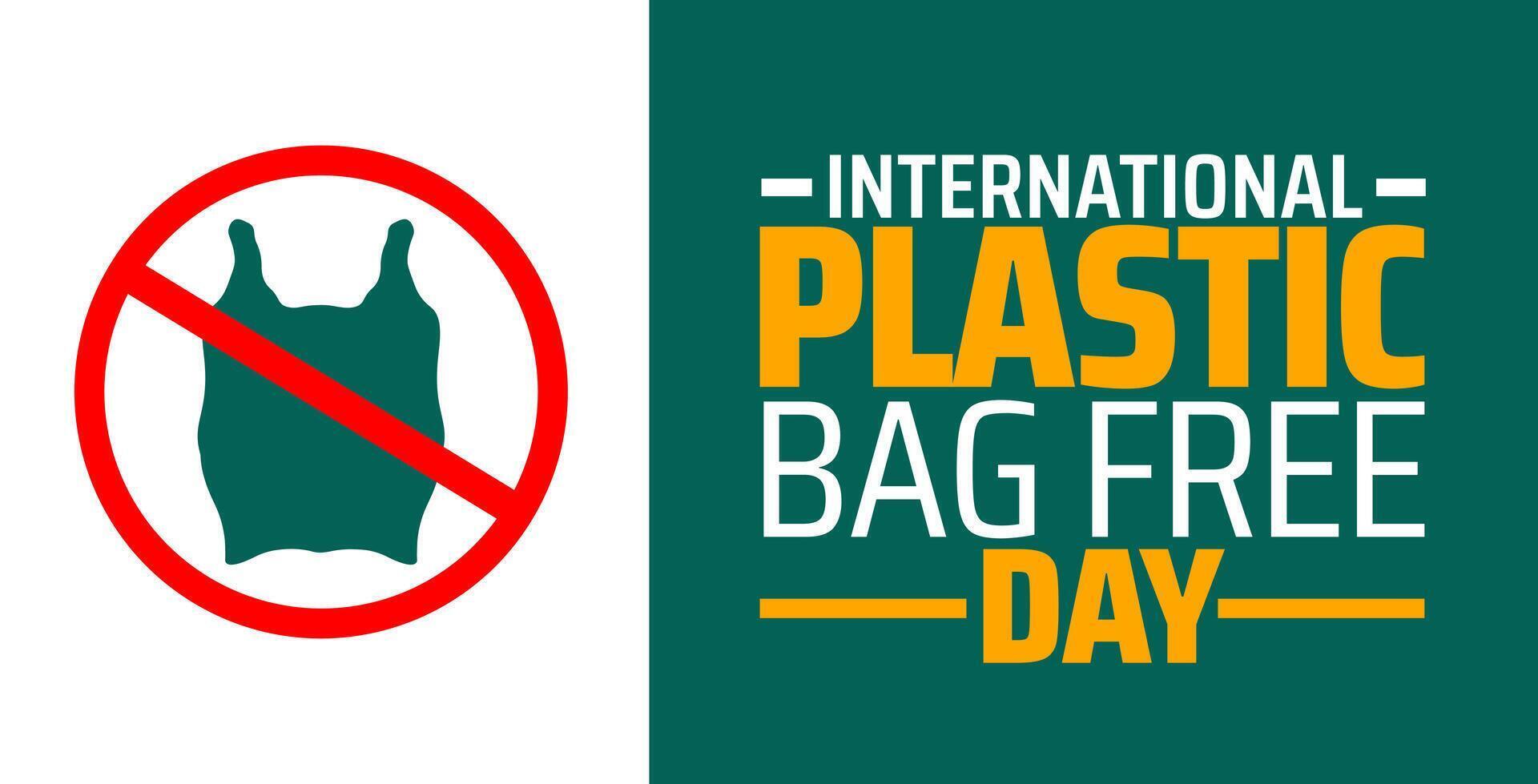 International Plastic Bag Free Day background or banner design. Prohibited Plastic Bag Icon on White and Green Background, Promoting Eco-Friendly Alternatives. vector