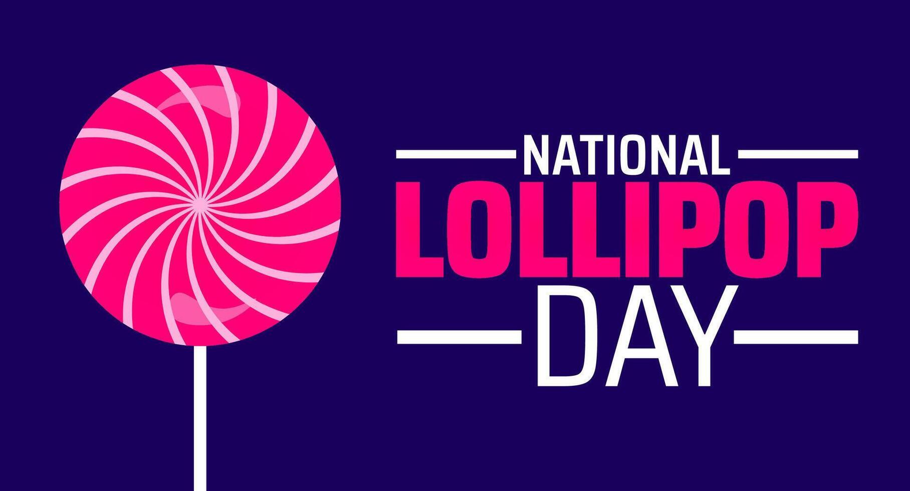National Lollipop Day background or banner design. Vibrant Pink Swirl Lollipop Icon on Dark Blue Background, Celebrating Sweet Treats and Confectionery. vector