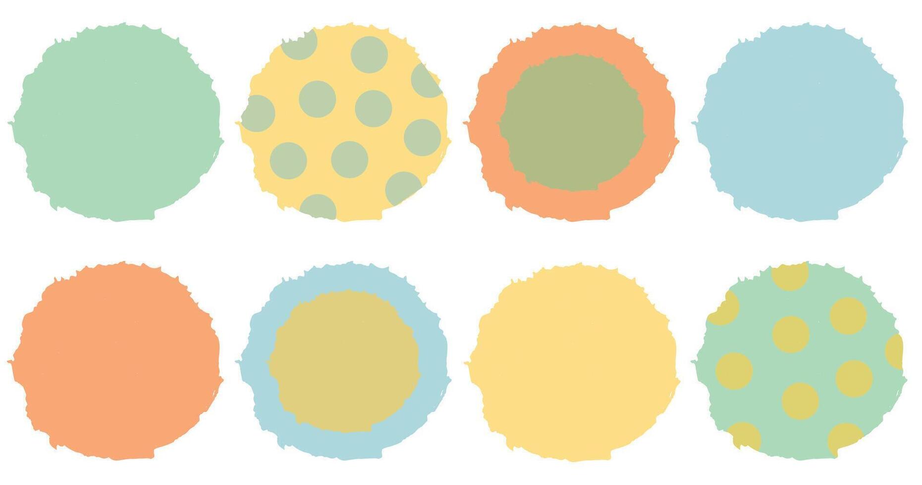 Set of round frames with torn edges. Each isolated on white. Textured grunge design elements for collage, text box, banner, sticker, social media. vector