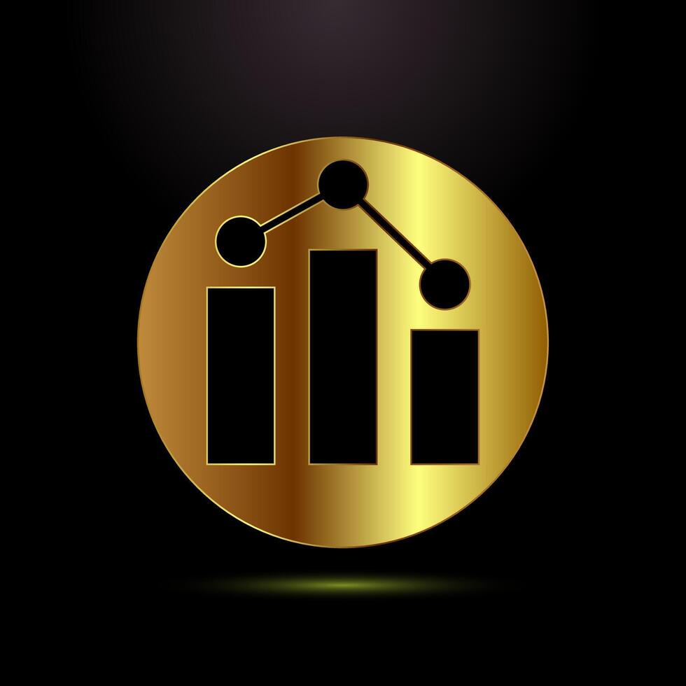 Bar chart icon illustration, Graph logo, Growth symbol in gold color style vector