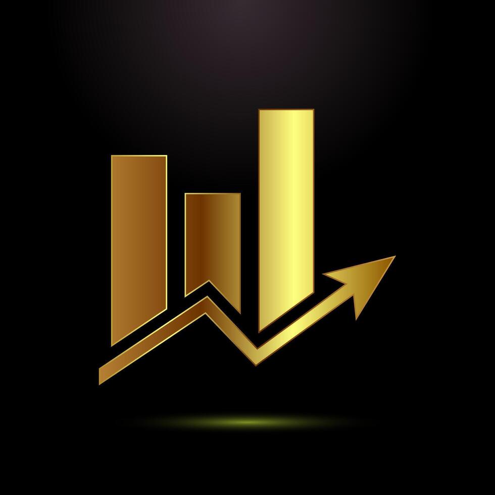 Bar chart icon illustration, Graph logo, Growth sign in gold color style vector