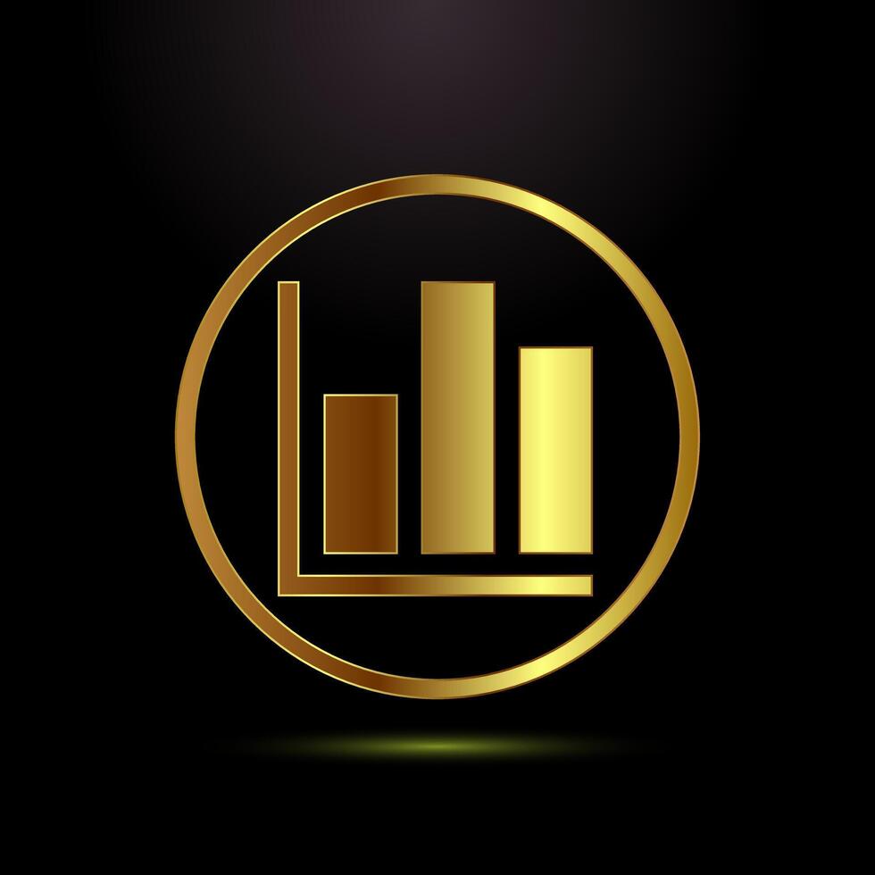 Bar chart icon, Graph logo, Growth sign in gold color style vector