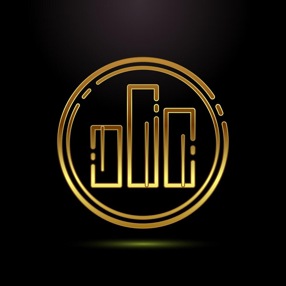 Bar chart icon design illustration, Graph logo, Growth symbol in gold color style vector