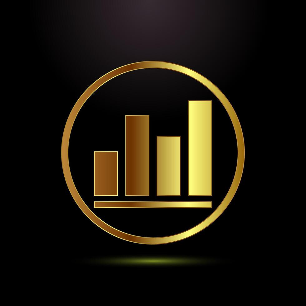 Bar chart icon design, Graph logo, Growth sign in gold color style vector