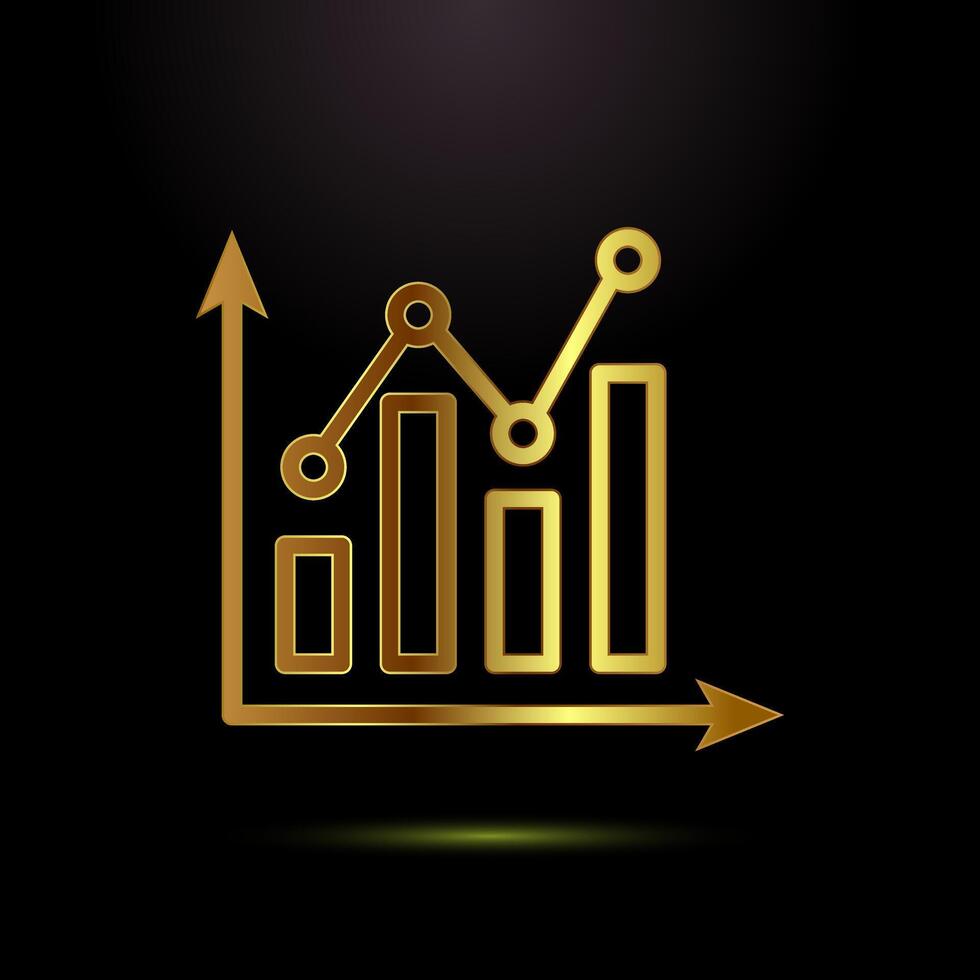Bar chart icon design illustration, Graph logo, Growth sign in gold color style vector