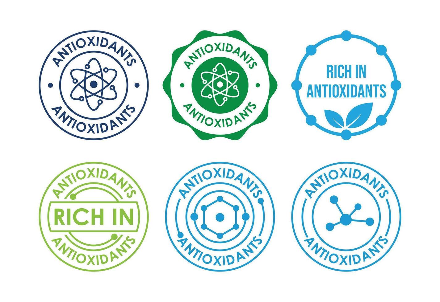 Rich in antioxidants icons set design. Antioxidant rich food label sign symbol vector