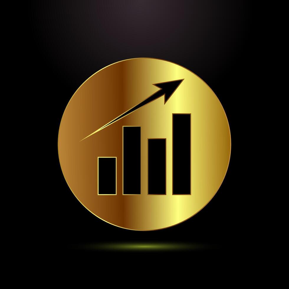 Bar chart icon illustration, Graph logo, Growth sign symbol in gold color style vector