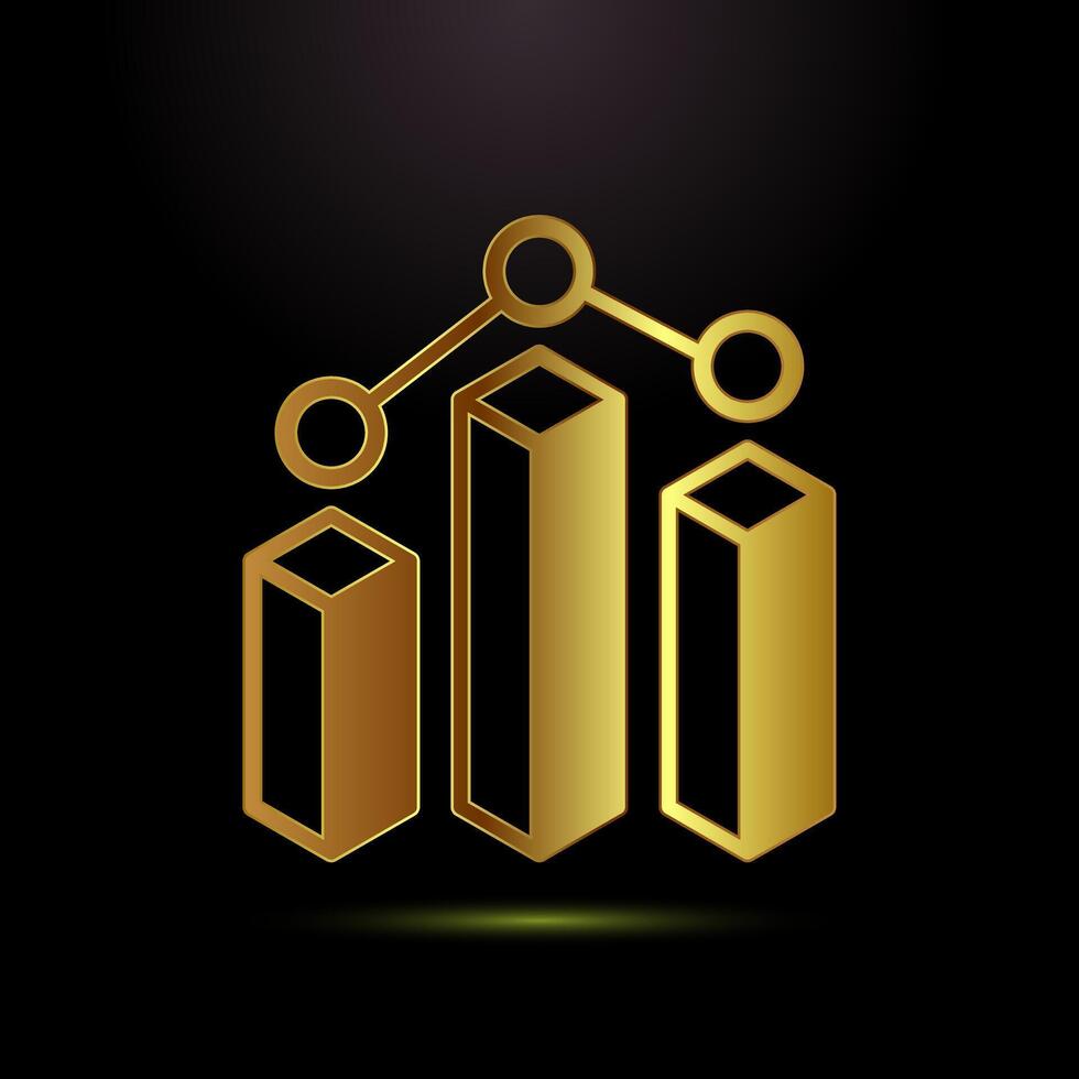 Bar chart icon design, Graph logo, Growth sign symbol in gold color style vector